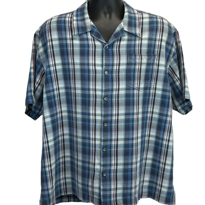 Tommy Bahama Silk Hawaiian Camp Shirt Mens X-Large XLX Blue Plaid Button Front