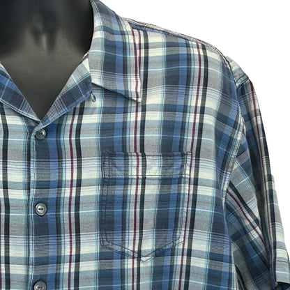 Tommy Bahama Silk Hawaiian Camp Shirt Mens X-Large XLX Blue Plaid Button Front