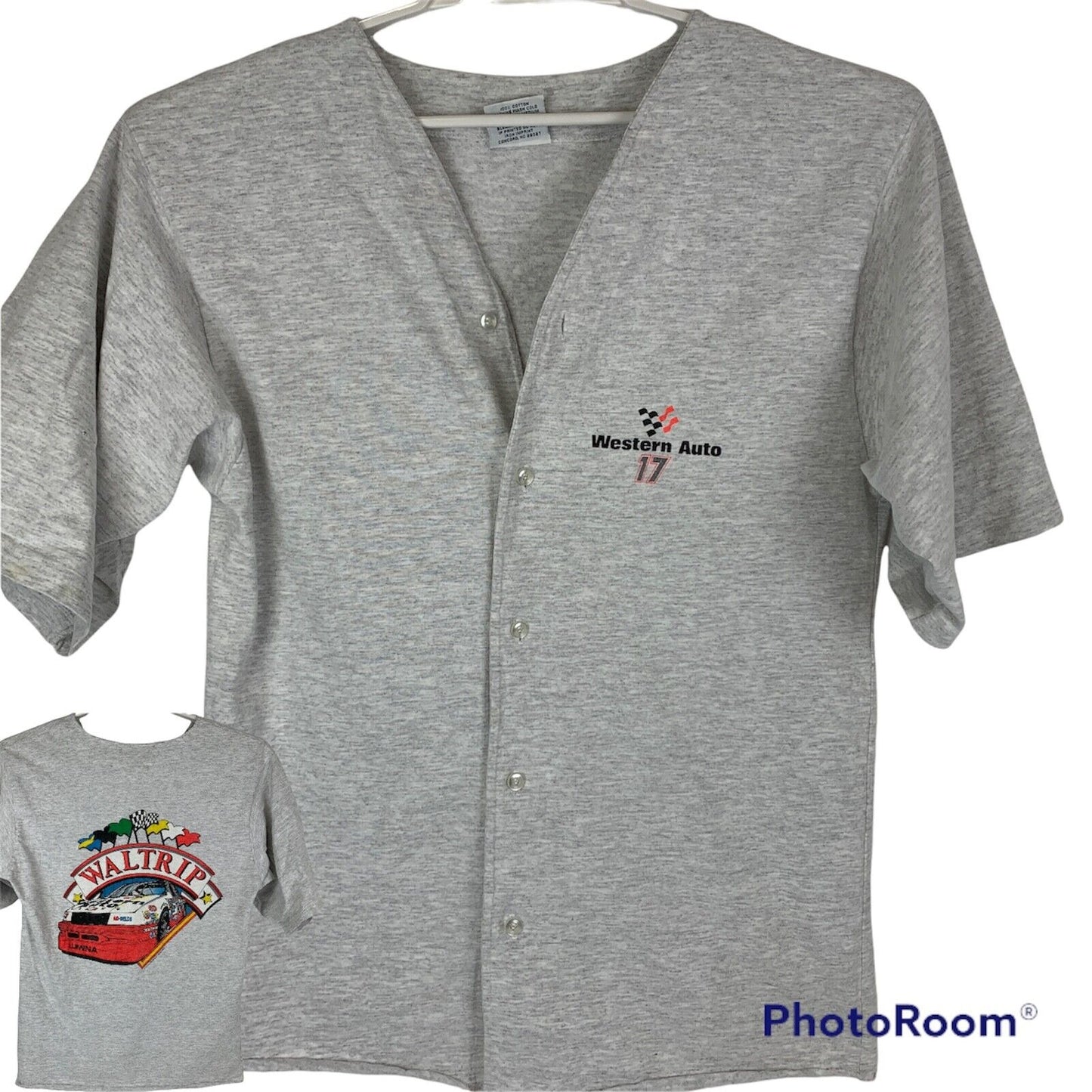 Camiseta vintage de NASCAR de Darrell Waltrip para hombre, talla mediana 17, estilo Western Auto, años 90, EE. UU., gris