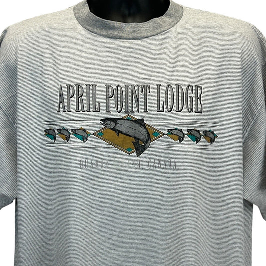 Vintage 90s April Point Lodge T Shirt Resort Quathiaski Cove Canada Gray 2XL XXL