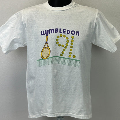 Vintage Wimbledon 1991 T Shirt Mens Small England Tennis Tournament 90s White