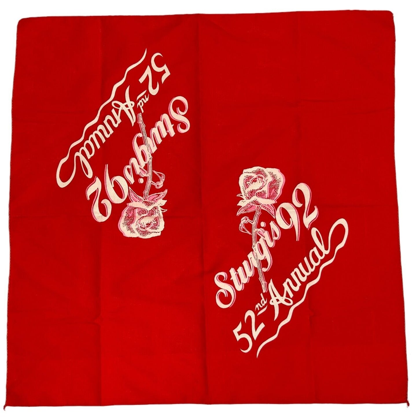 Vintage Sturgis Motorcycle Rally Bandana Handkerchief 1992 Red Rose Biker 90s