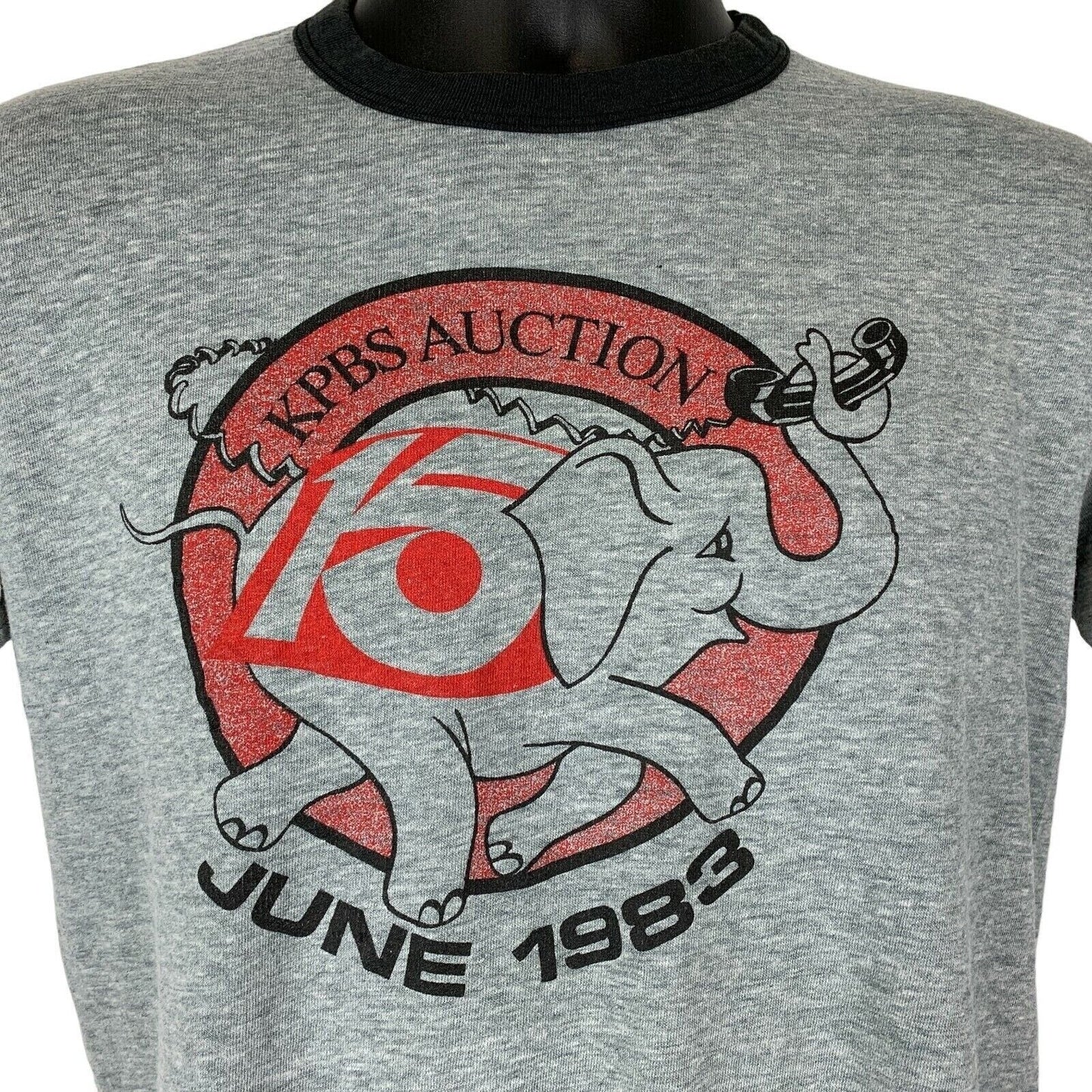 Vintage KPBS Auction T Shirt Mens Medium Telethon Elephant San Diego USA Gray