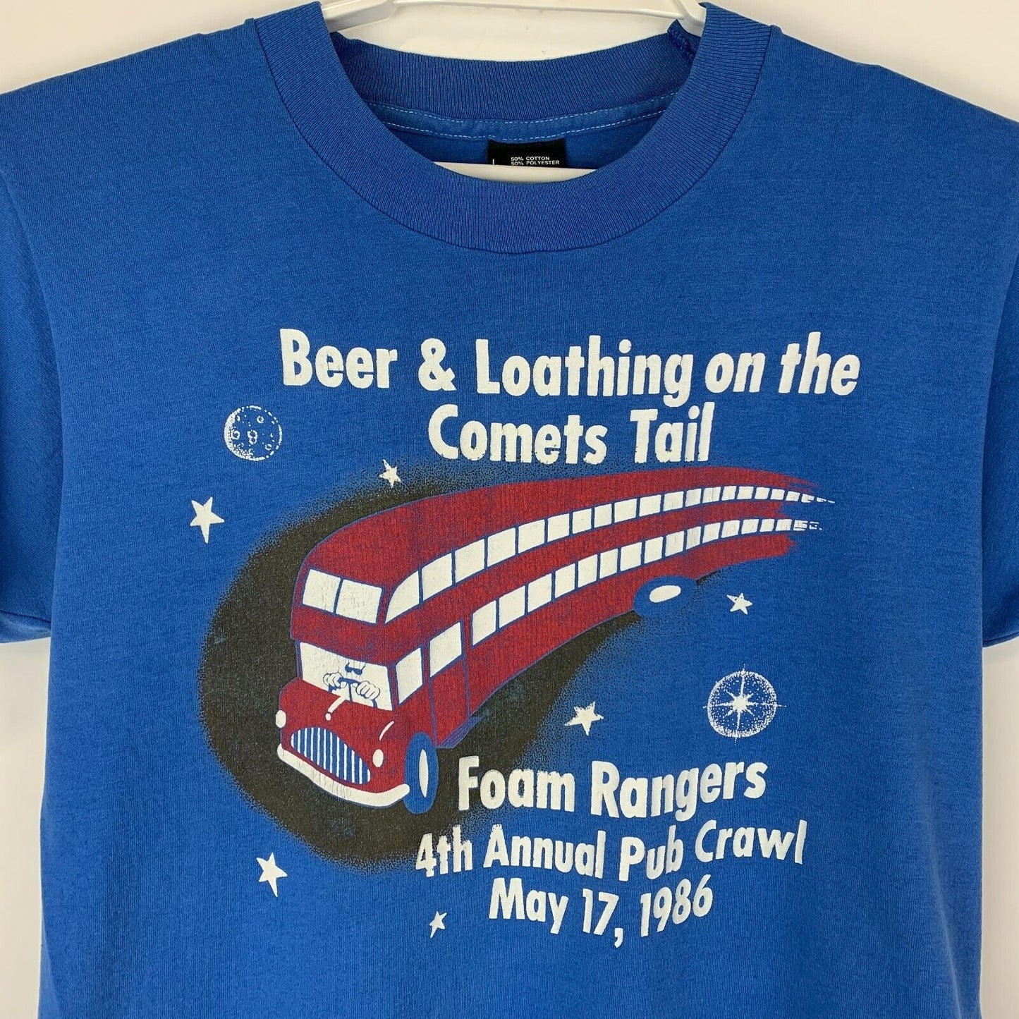 Camiseta vintage de Pub Crawl de Houston para hombre, tamaño mediano, con espuma de cerveza, Rangers, Texas, EE. UU., azul