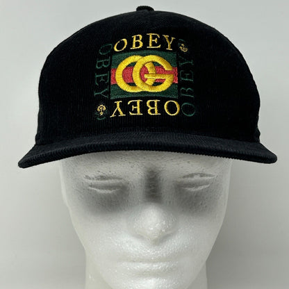 Obey Clothing OG 灯芯绒棒球帽 Shepard Fairey 涂鸦艺术 黑色