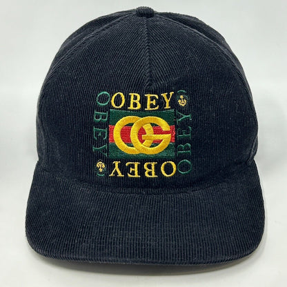 Obey Clothing OG 灯芯绒棒球帽 Shepard Fairey 涂鸦艺术 黑色