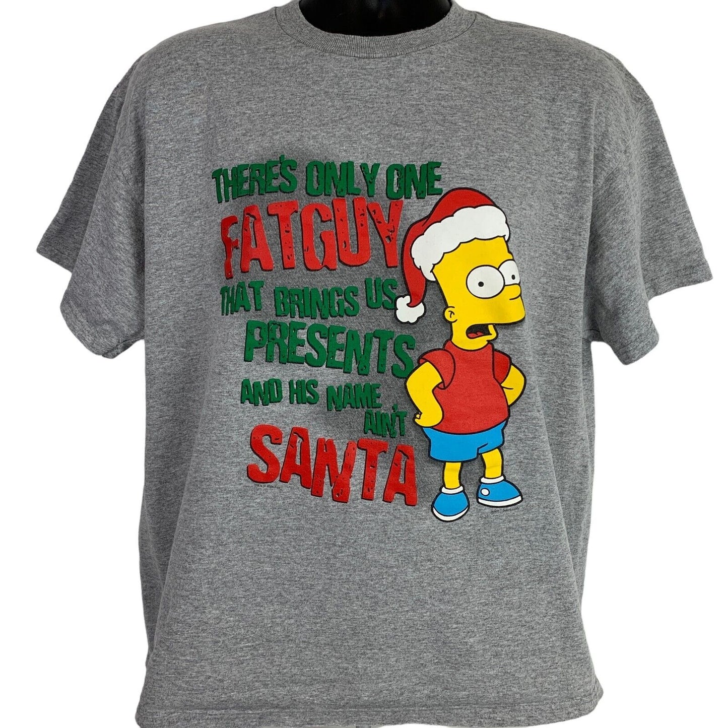 Vintage Bart Simpson Christmas T Shirt Mens Large The Simpsons Santa Claus Gray