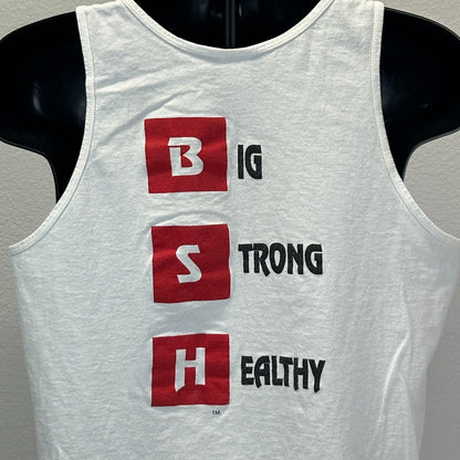 Vintage Big Strong Healthy BSH Tank Top Mens Large Gym Workout T Shirt 90s White