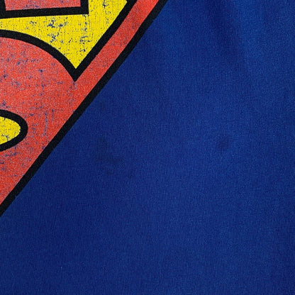 Camiseta vintage con el logotipo de Superman desgastado para hombre, talla extragrande, camiseta de DC Comics de los años 90, color azul