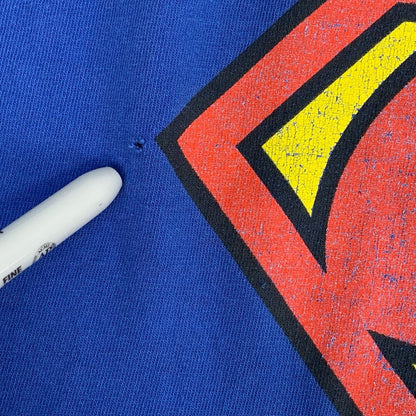 Camiseta vintage con el logotipo de Superman desgastado para hombre, talla extragrande, camiseta de DC Comics de los años 90, color azul