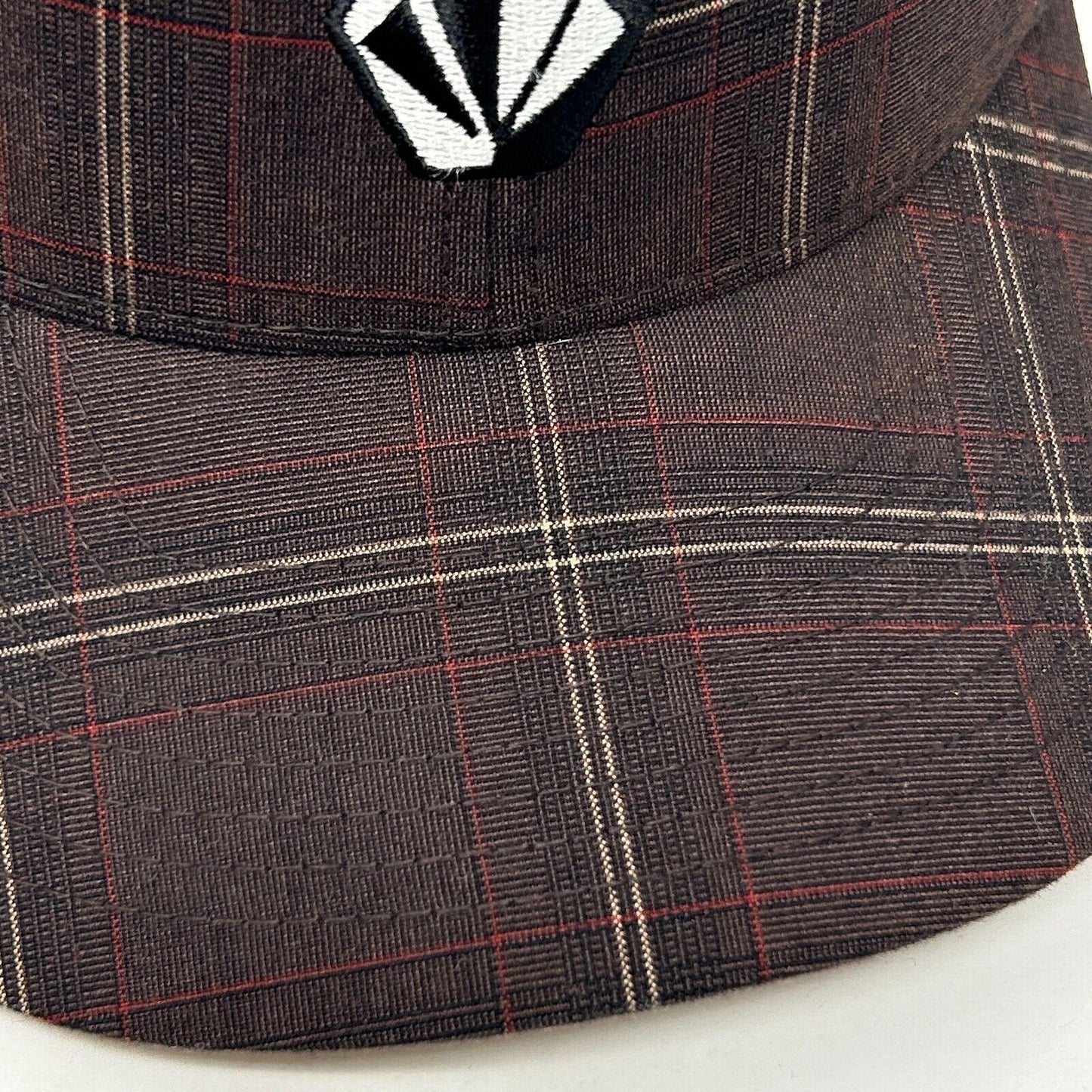 Volcom Plaid Baseball Hat Cap Snowboarding Skater Surfer Skier Brown FlexFit S-M