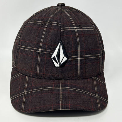 Volcom Plaid Baseball Hat Cap Snowboarding Skater Surfer Skier Brown FlexFit S-M