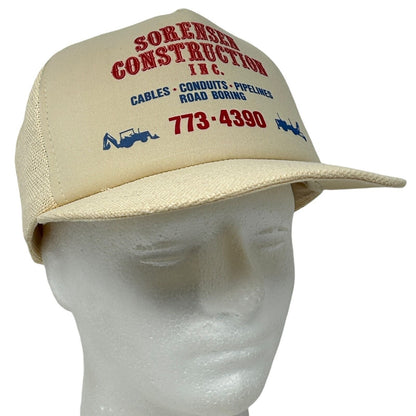 Vintage Sorensen Construction Inc Trucker Hat Baseball Cap Mesh Snapback Ivory