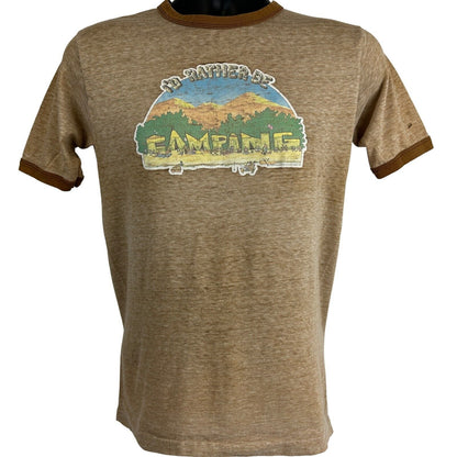 Vintage Distressed Rather Be Camping Ringer T Shirt Mens Small Camper 80s Brown