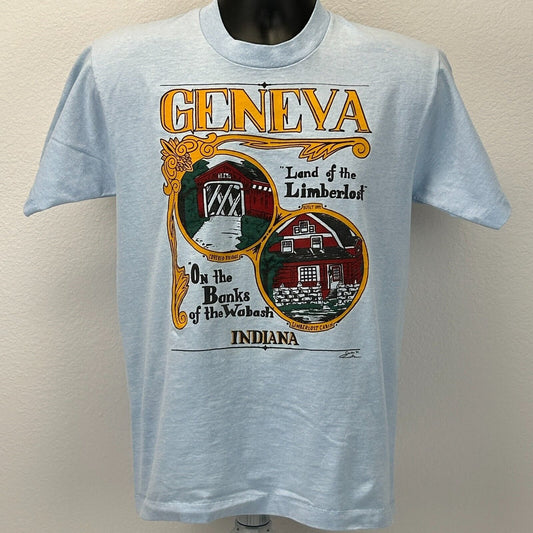 Vintage 90s Geneva Indiana T Shirt Limberlost Wabash Made In USA Blue S Small - Neon Vintage