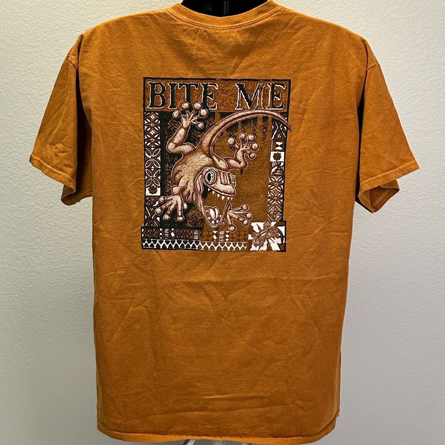 Bite Me Lizard Original Red Dirt T Shirt Mens X-Large Hawaiian Gecko Tee Orange