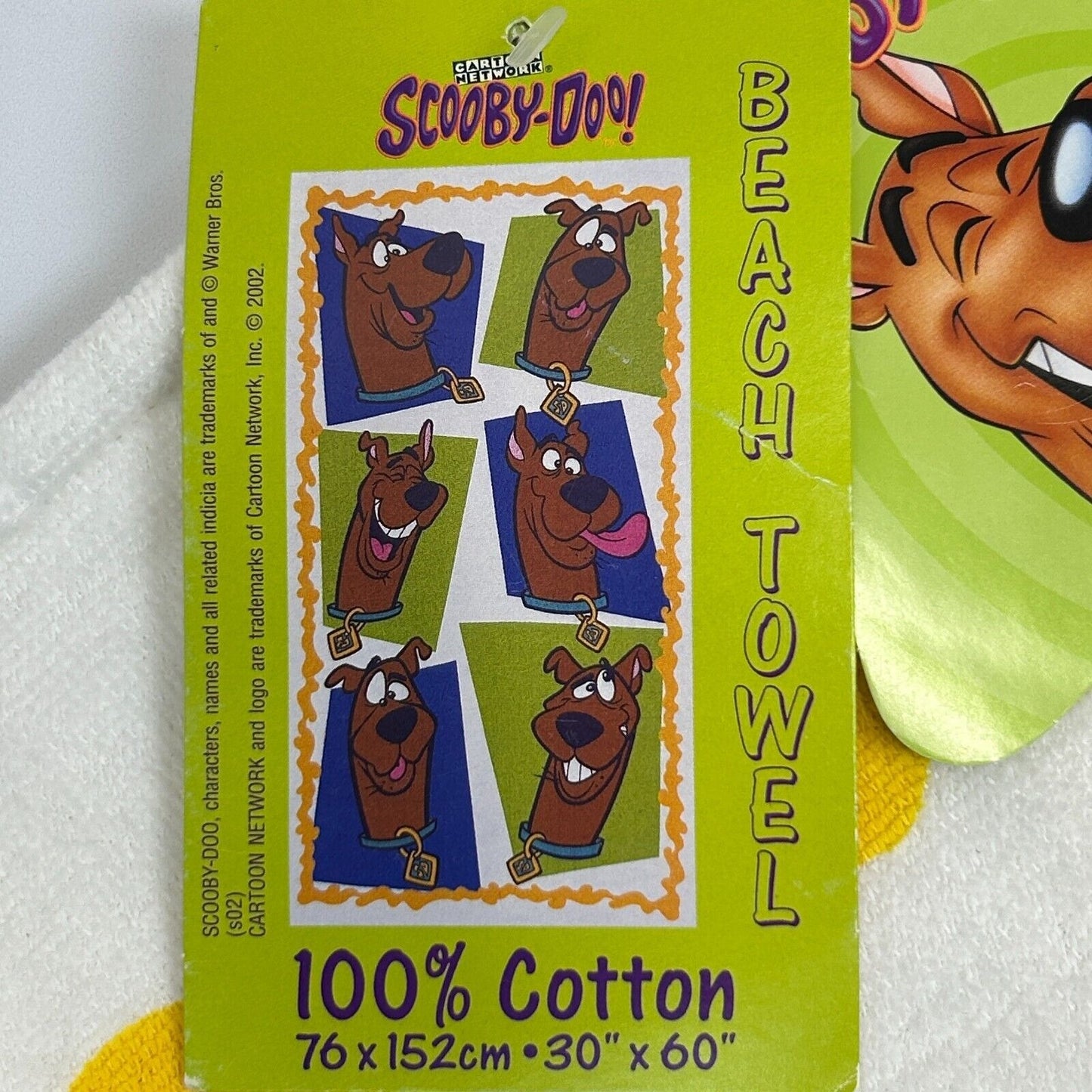 Vintage Scooby Doo Beach Towel Bath 2002 Cartoon Network Warner Bros White