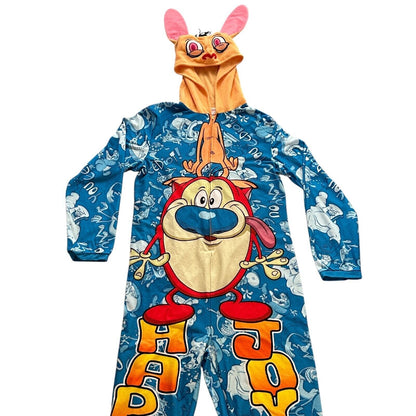 Ren & Stimpy One Piece Pajamas Adult Medium PJs Costume Union Suit Fleece Blue