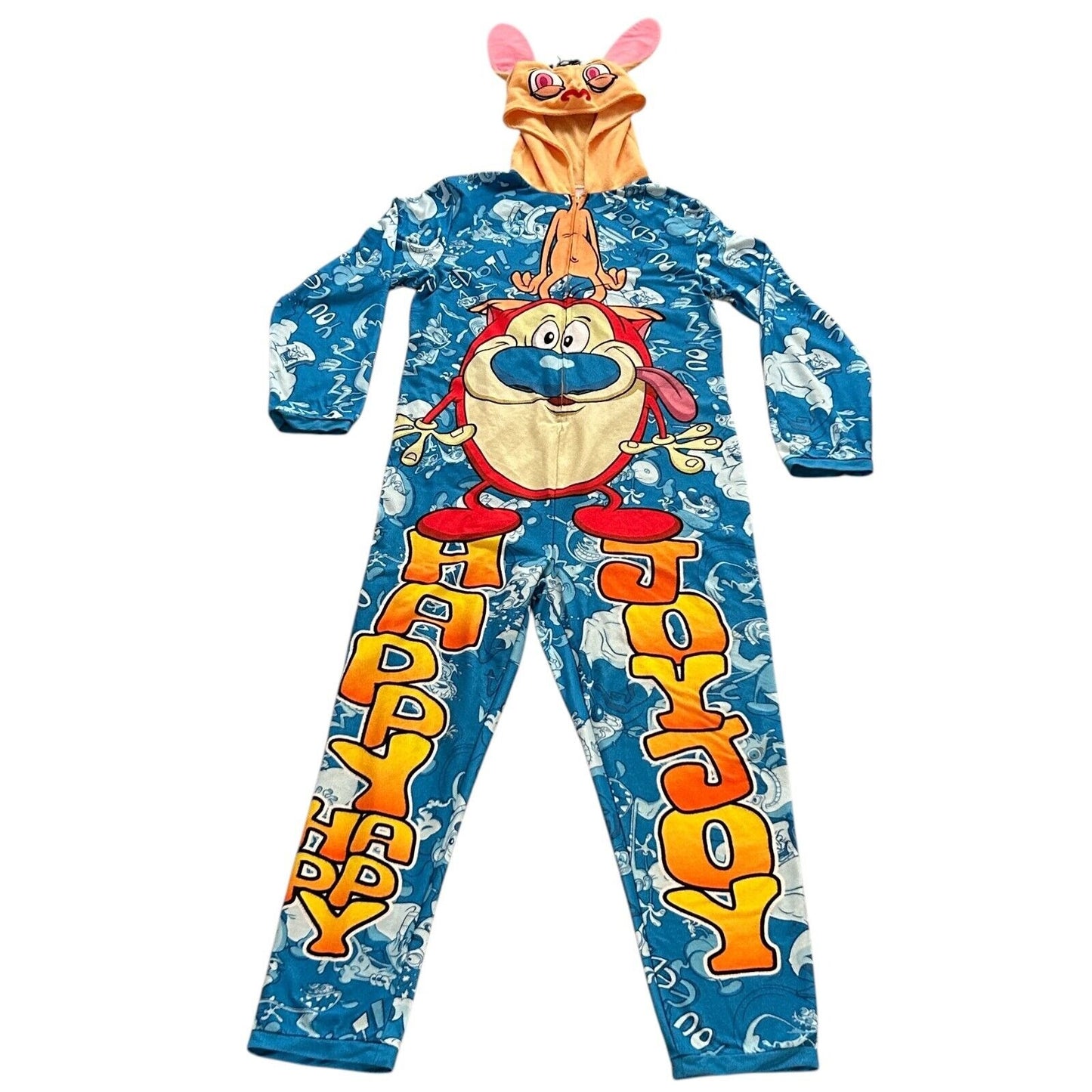 Ren & Stimpy One Piece Pajamas Adult Medium PJs Costume Union Suit Fleece Blue