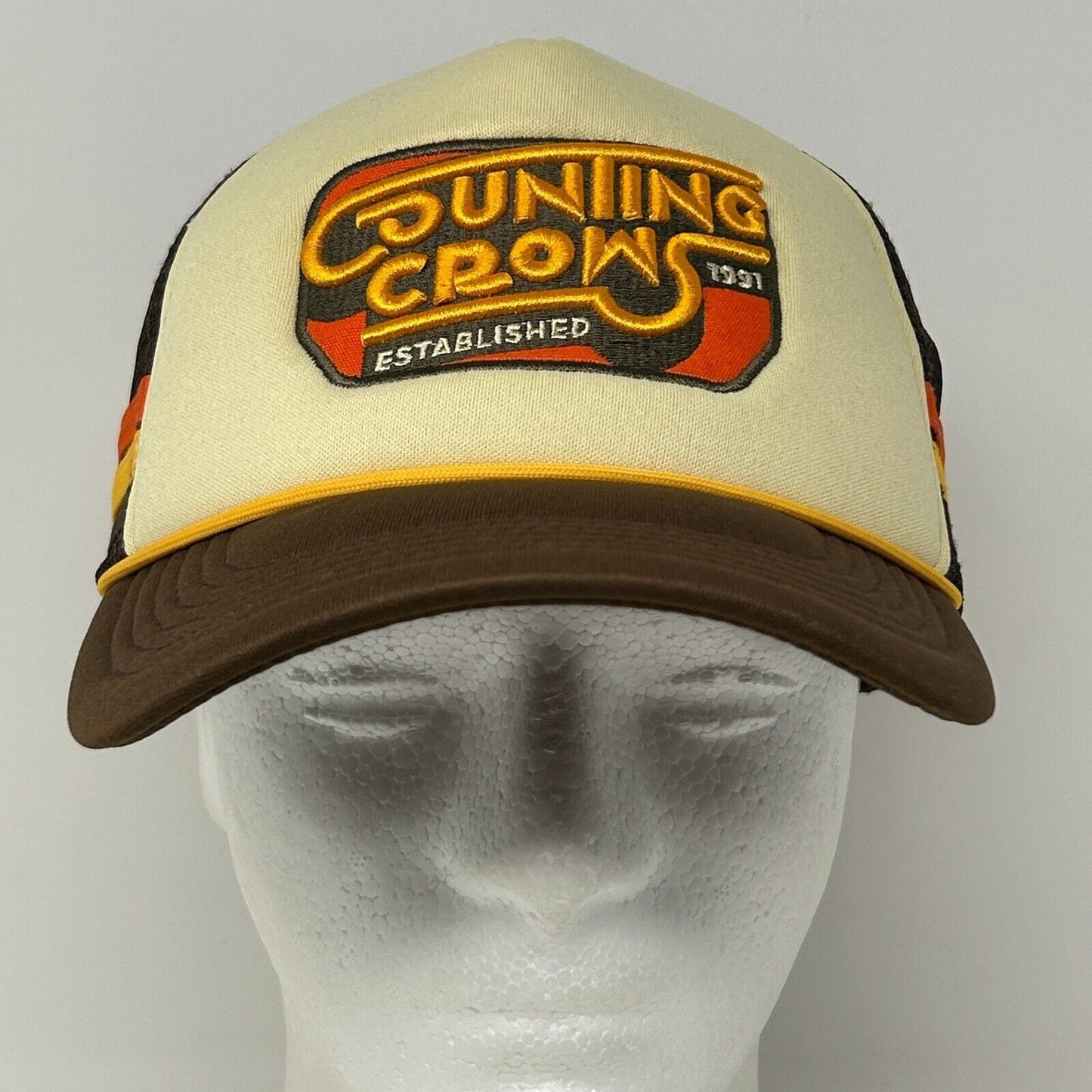 Counting Crows 3 Stripes Trucker Hat Baseball Cap Rope Cord Mesh Snapback Brown