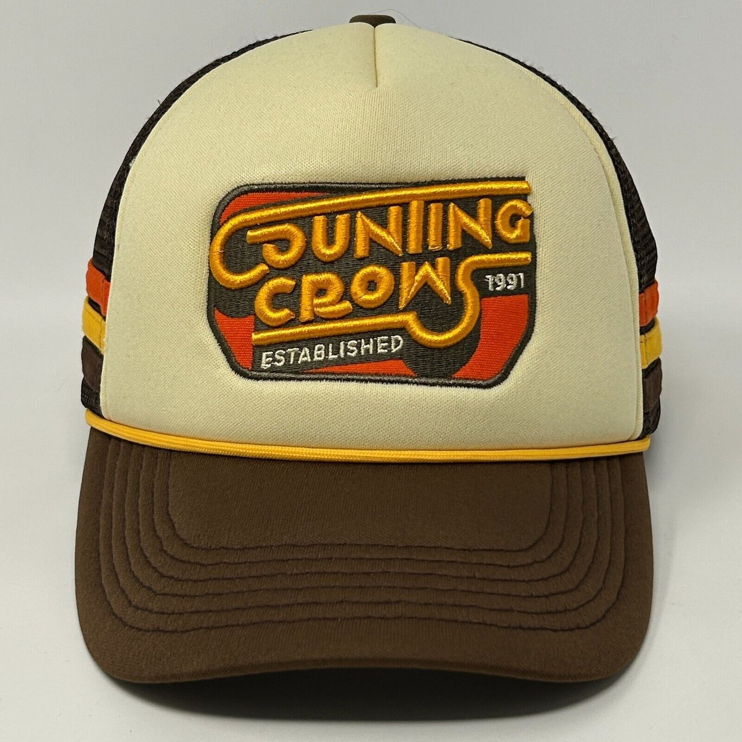 Counting Crows 3 Stripes Trucker Hat Baseball Cap Rope Cord Mesh Snapback Brown