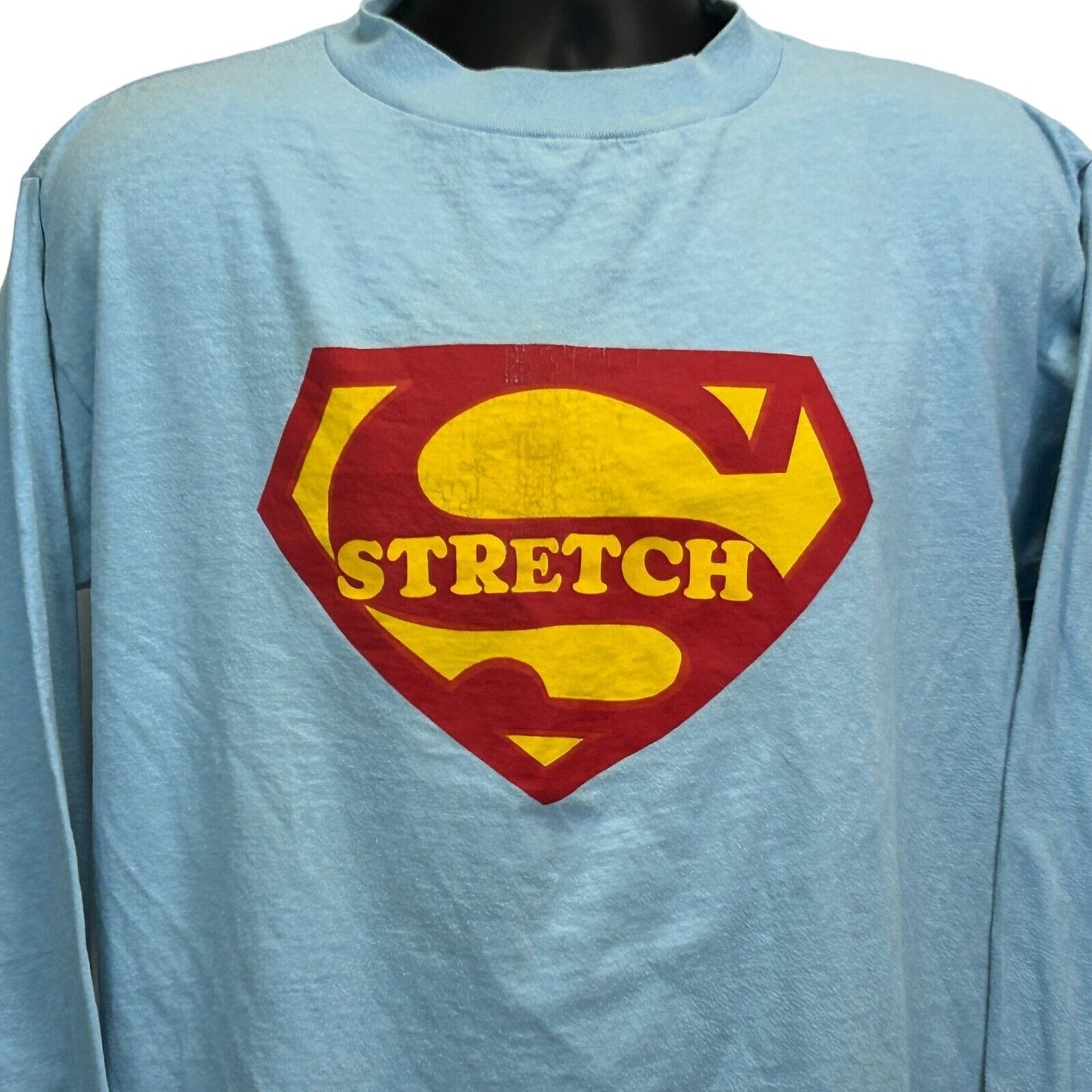 Vintage Stretch Superman Logo T Shirt Mens X-Large 80s Long Sleeve USA Made Blue