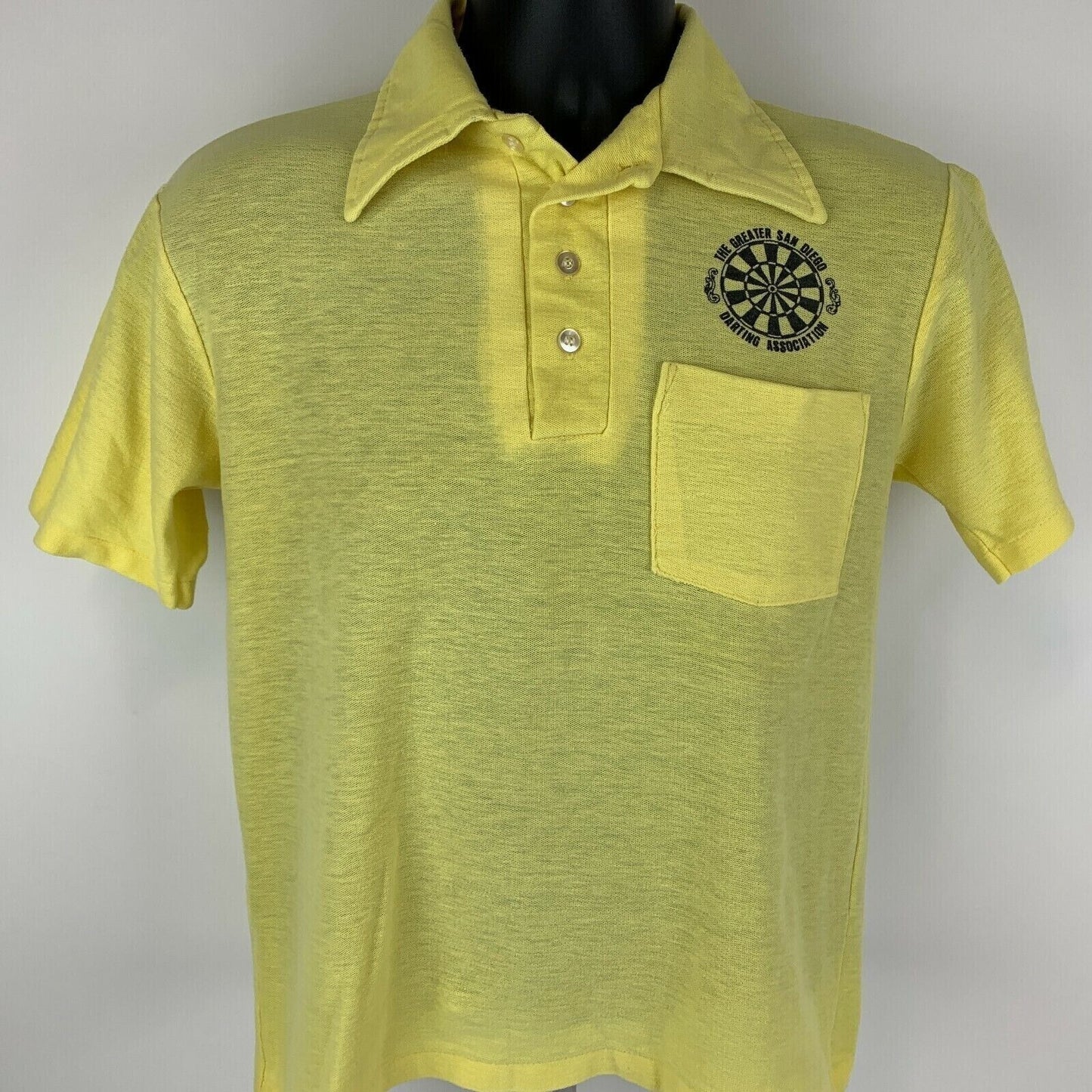 Vintage San Diego Open Dart Tournament Polo Shirt Mens Medium Darts 70s Yellow