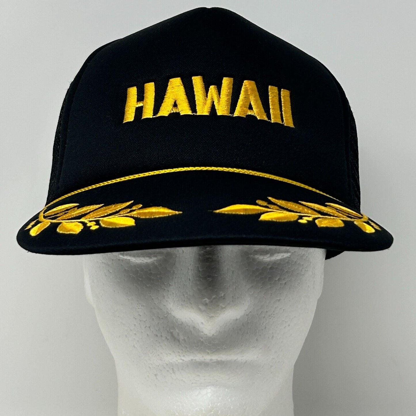 Vintage Hawaii Trucker Hat Baseball Cap Scrambled Eggs Rope Cord Snapback Black