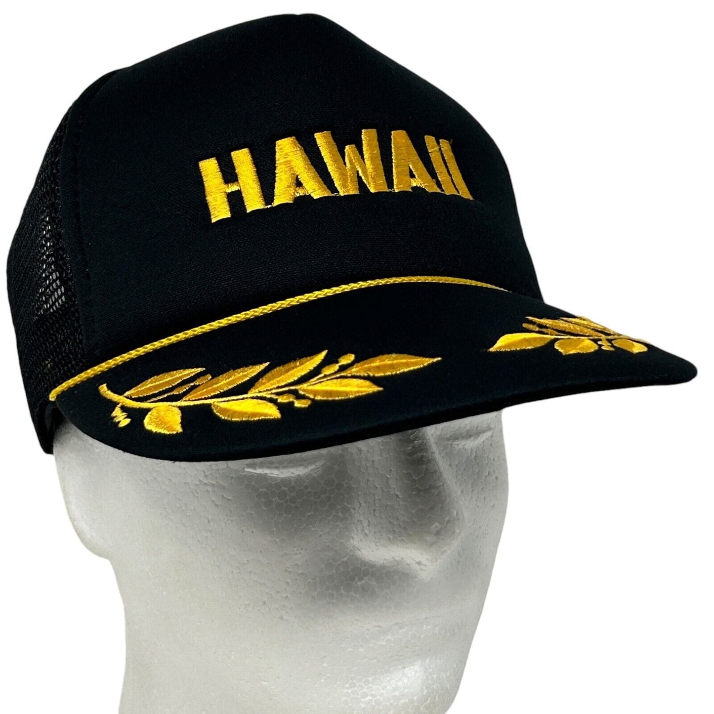 Vintage Hawaii Trucker Hat Baseball Cap Scrambled Eggs Rope Cord Snapback Black