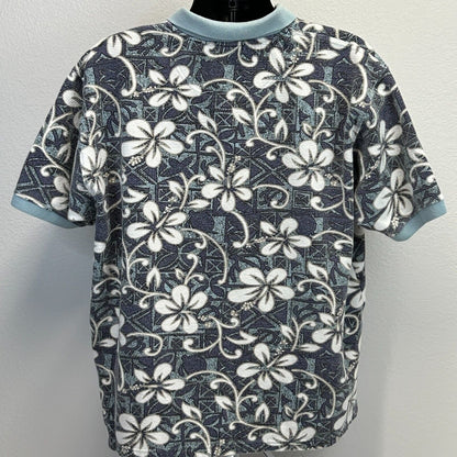 Vintage OP Sport Hawaiian Polo Shirt Mens XXL Blue Ocean Pacific Floral Ribbed