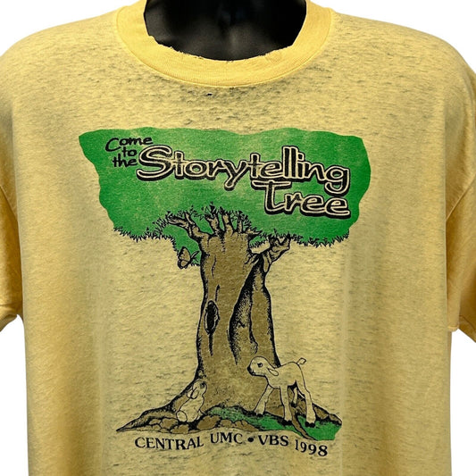 Vintage Distressed Storytelling Tree T Shirt Mens X-Large Central UMC VBS Yellow