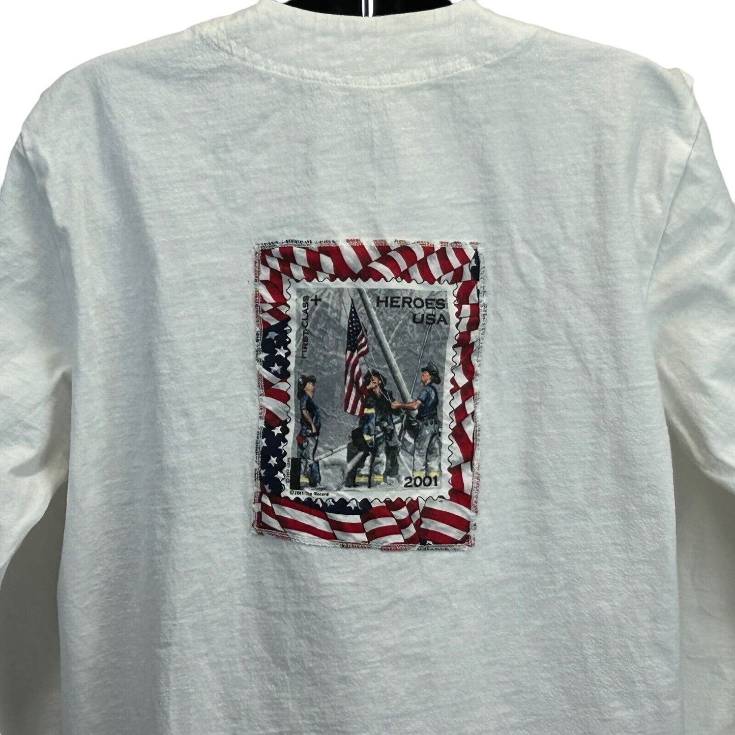 Vintage Heroes Stamp Scrub Top Warm Up Jacket Womens XS Firemen 2001 USA White