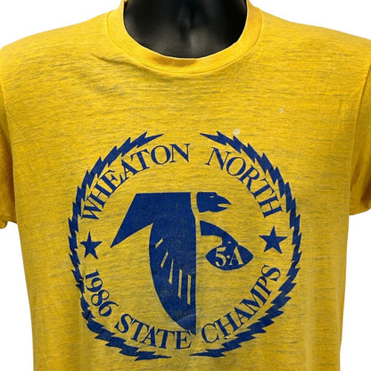 Vintage Distressed Wheaton North High School T Shirt Mens Small Falcons Yellow