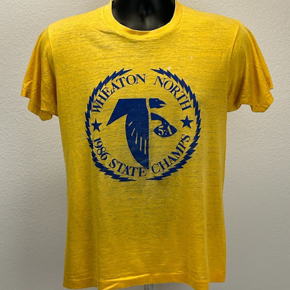 Vintage Distressed Wheaton North High School T Shirt Mens Small Falcons Yellow