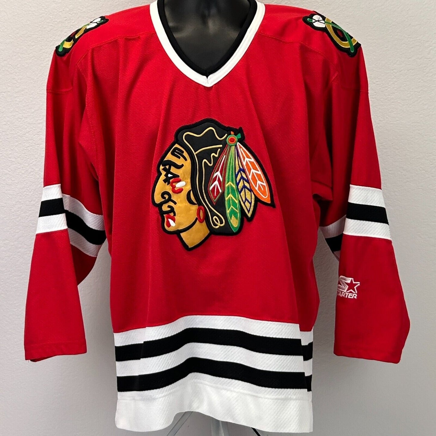 Vintage Chicago Blackhawks Jersey Shirt Mens Medium Starter NHL Hockey Blank Red