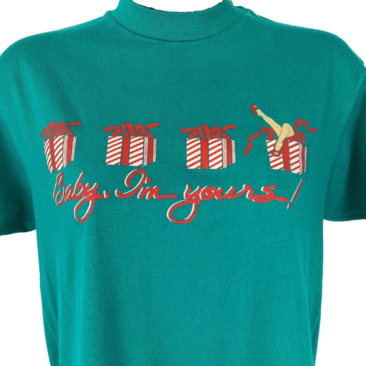 Vintage Christmas Baby I'm Yours T Shirt Unisex Small Holiday 80s Womens Green