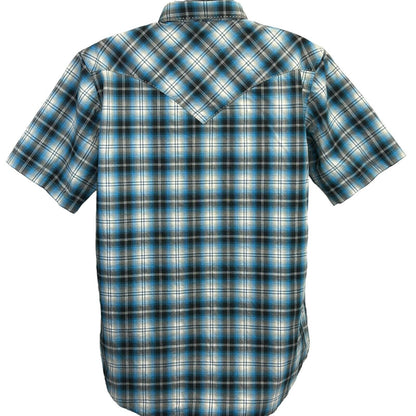 Wrangler Western Black Pearl Snap Shirt Cowboy Blue Plaid Short Sleeve Large