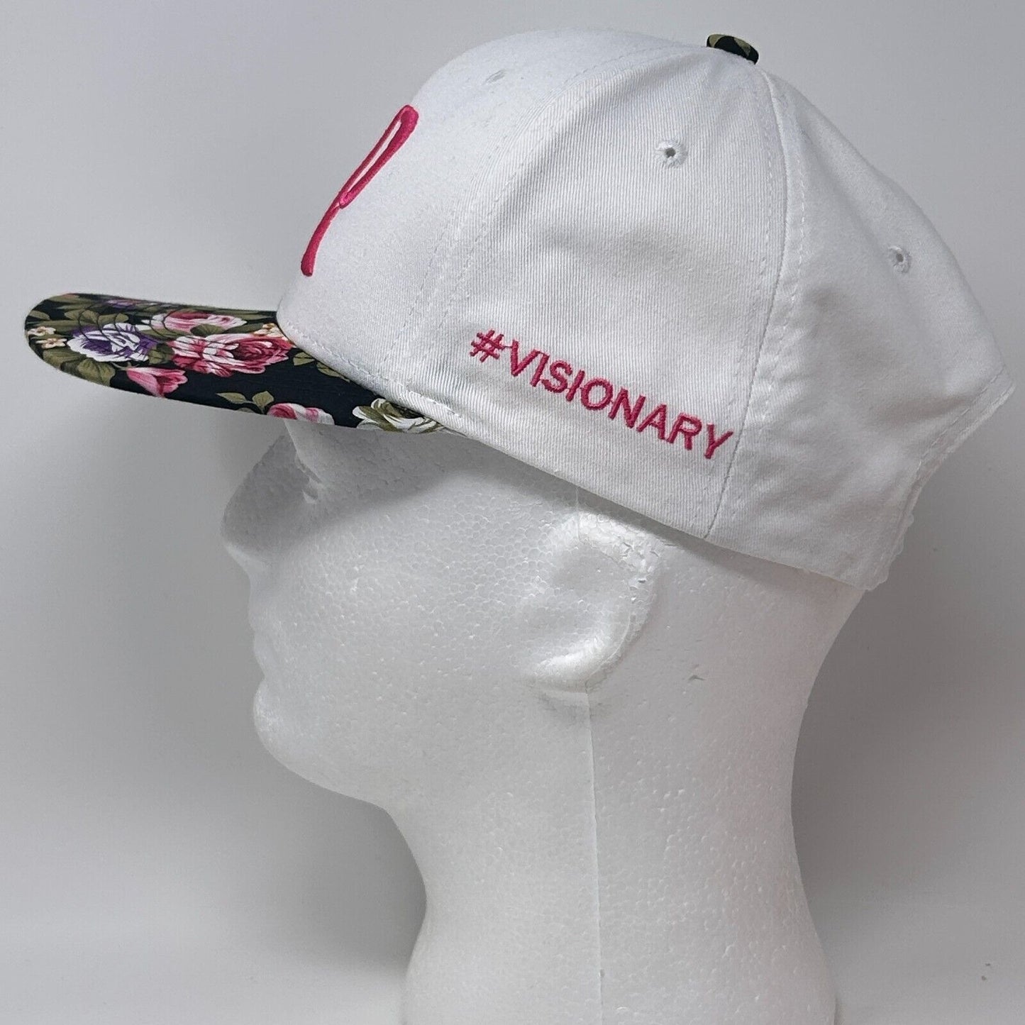 Visionary Baseball Hat Cap Floral Flowers Three Ds 6 Panel Snapback White