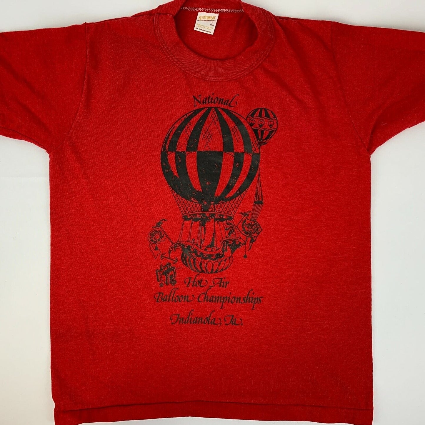 Vintage Hot Air Balloons Indianola Youth T Shirt Large Iowa 80s Kids Boys Red