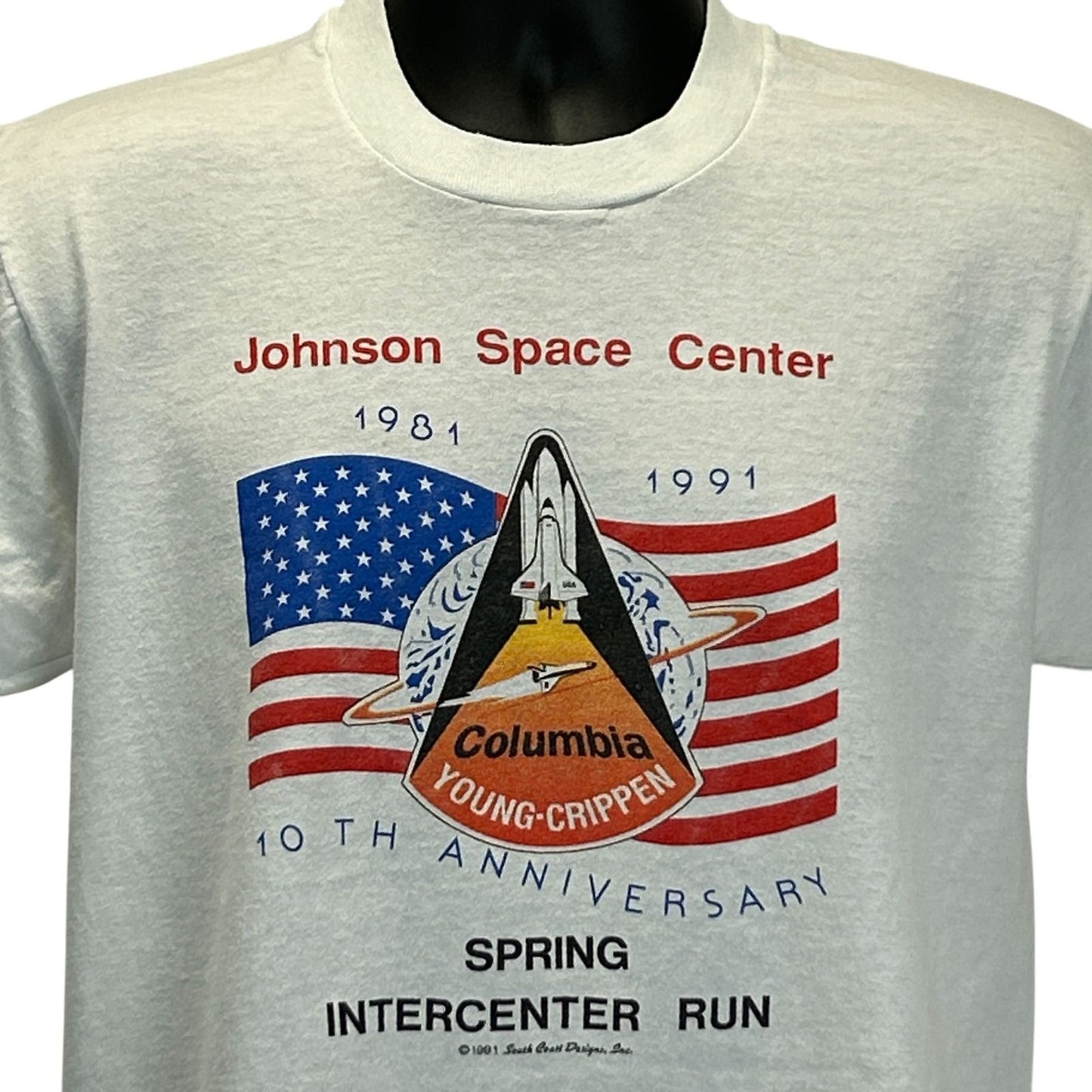 Vintage Johnson Space Center Columbia Shuttle T Shirt Mens Medium NASA 90s White