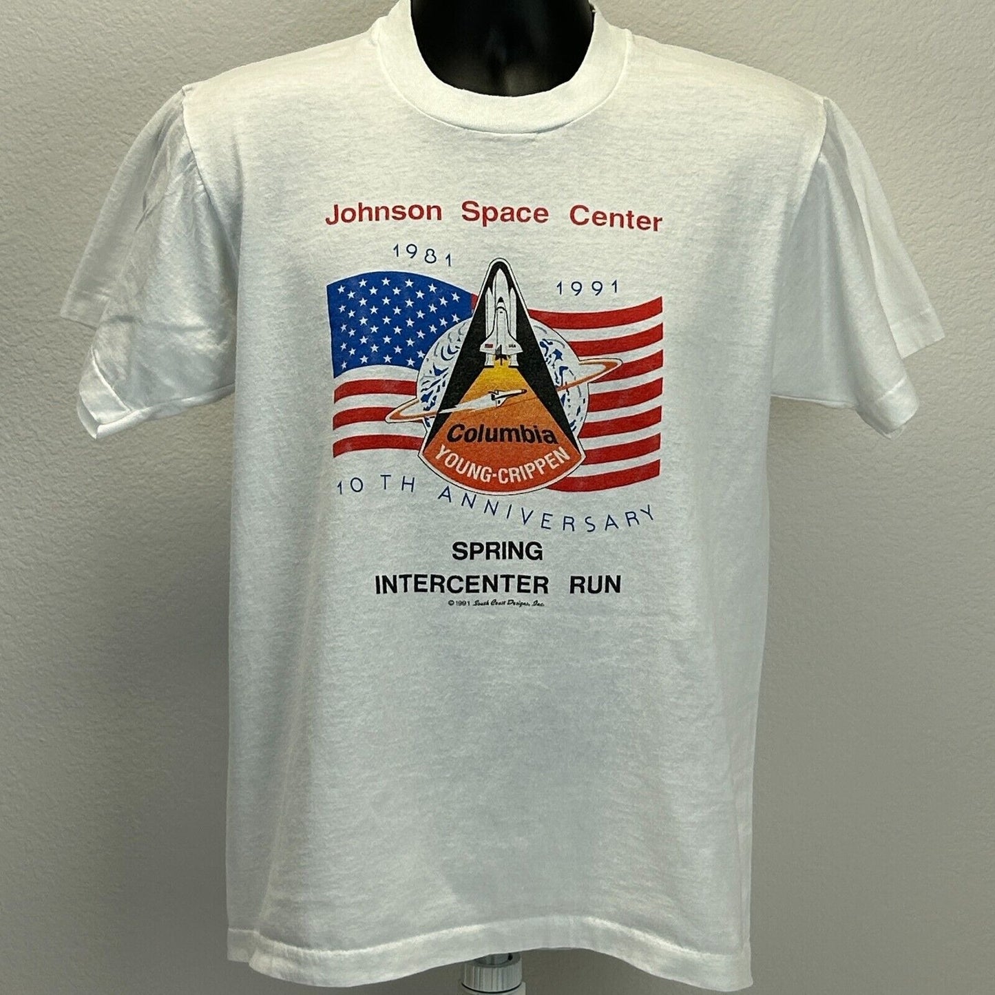 Vintage Johnson Space Center Columbia Shuttle T Shirt Mens Medium NASA 90s White