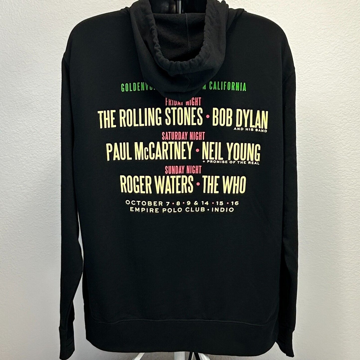 Desert Trip Festival 2016 Hoodie Mens XL X-Large Rolling Stones Bob Dylan Black