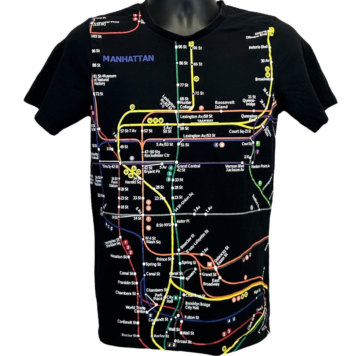 NYC Subway Line Map T Shirt Mens Small New York City Manhattan Train Tee Black