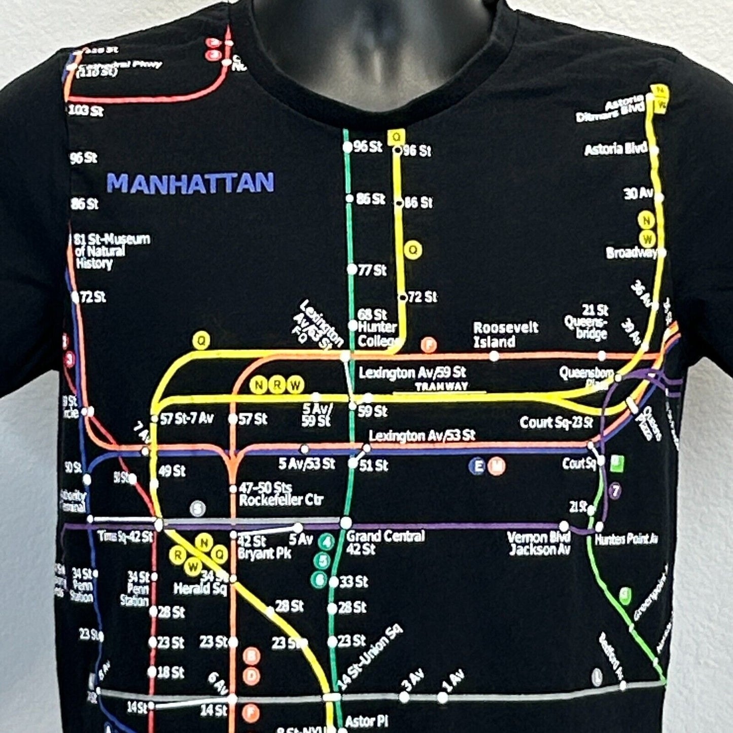 NYC Subway Line Map T Shirt Mens Small New York City Manhattan Train Tee Black