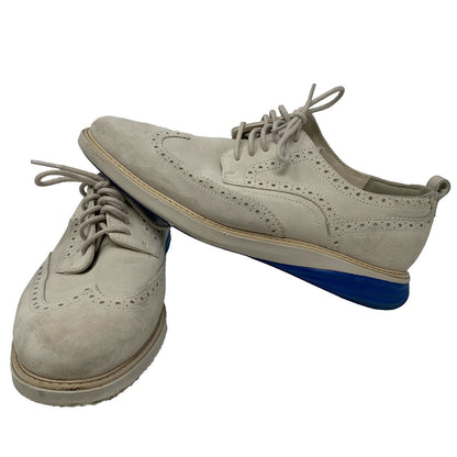 Cole Haan Grand Evolution Wingtip Oxford Shoes Mens 10 Stone White Suede C26311