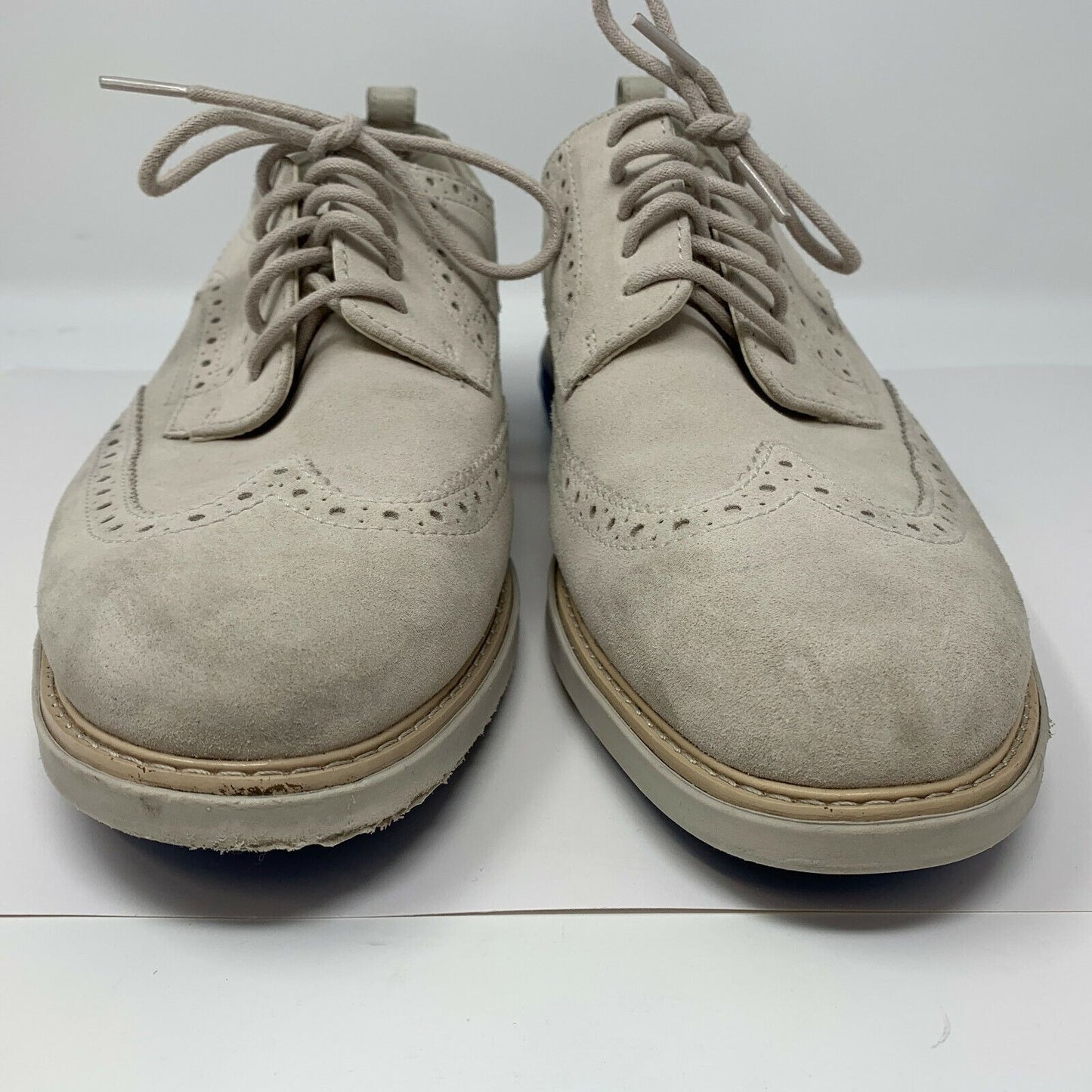 Cole Haan Grand Evolution Wingtip Oxford Shoes Mens 10 Stone White Suede C26311