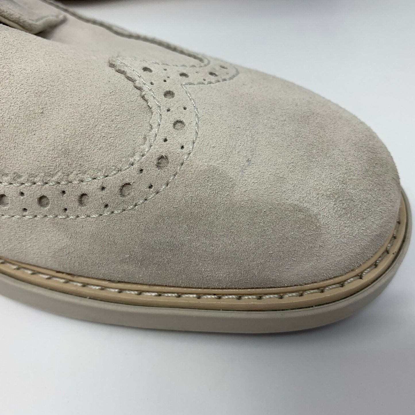 Cole Haan Grand Evolution Wingtip Oxford Shoes Mens 10 Stone White Suede C26311