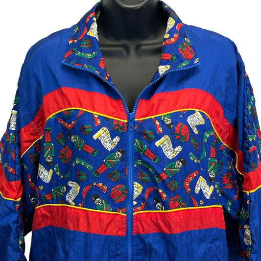 Vintage Christmas Nutcrackers Track Jacket Womens 18W Windbreaker 90s Blue