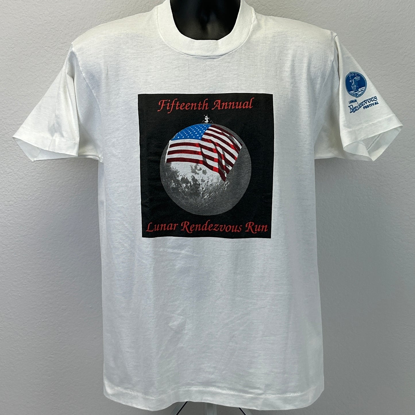 复古月球会合跑步 T 恤男式大号阿波罗 11 号节日 Loral 白色