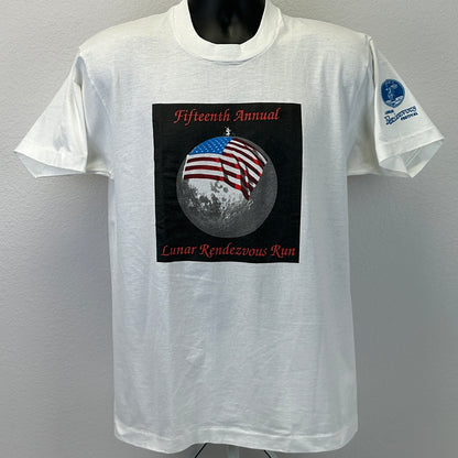 复古月球会合跑步 T 恤男式大号阿波罗 11 号节日 Loral 白色